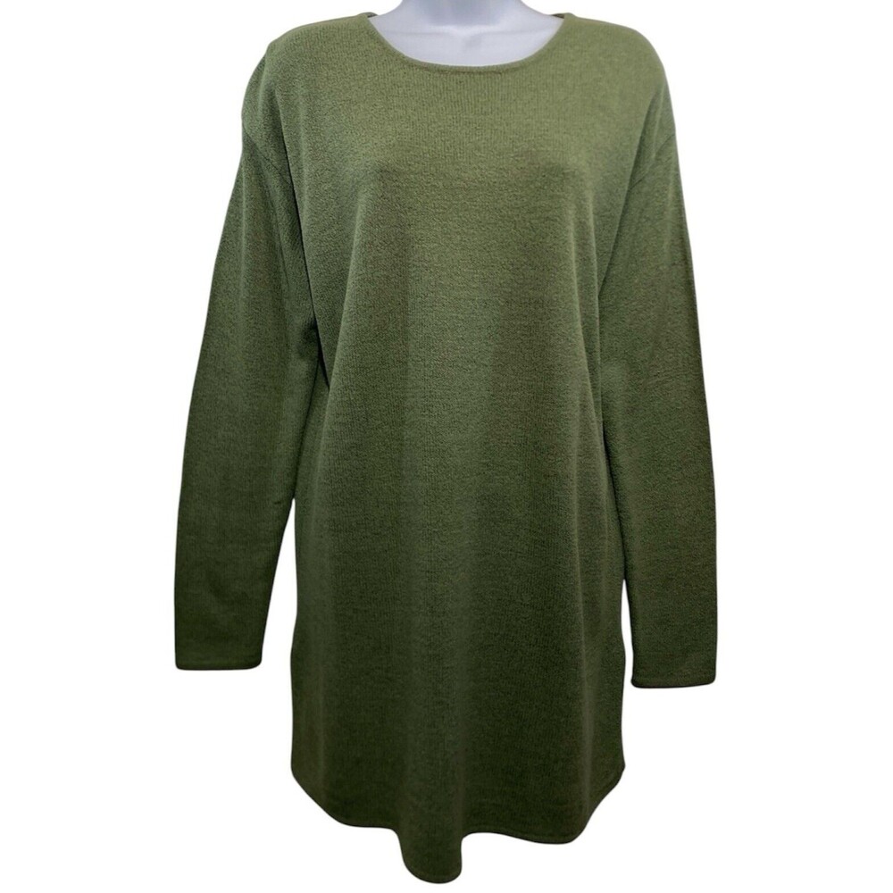 Vintage Express Tricot Tunic Sweater Womens Medium Green Cozycore Winter Outdoor